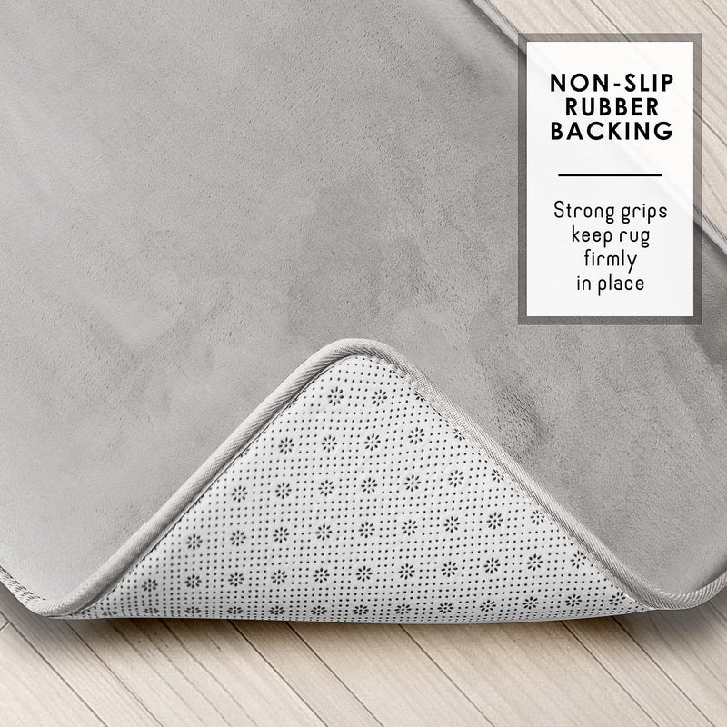 Clara Clark 3 Piece Bathroom Rugs Bath Mat Set, Velvet Memory Foam Bath Mats for Bathroom - Non-Slip, PVC Backing Bath Rugs, Washable - Dries Quickly, Silver - Image 4